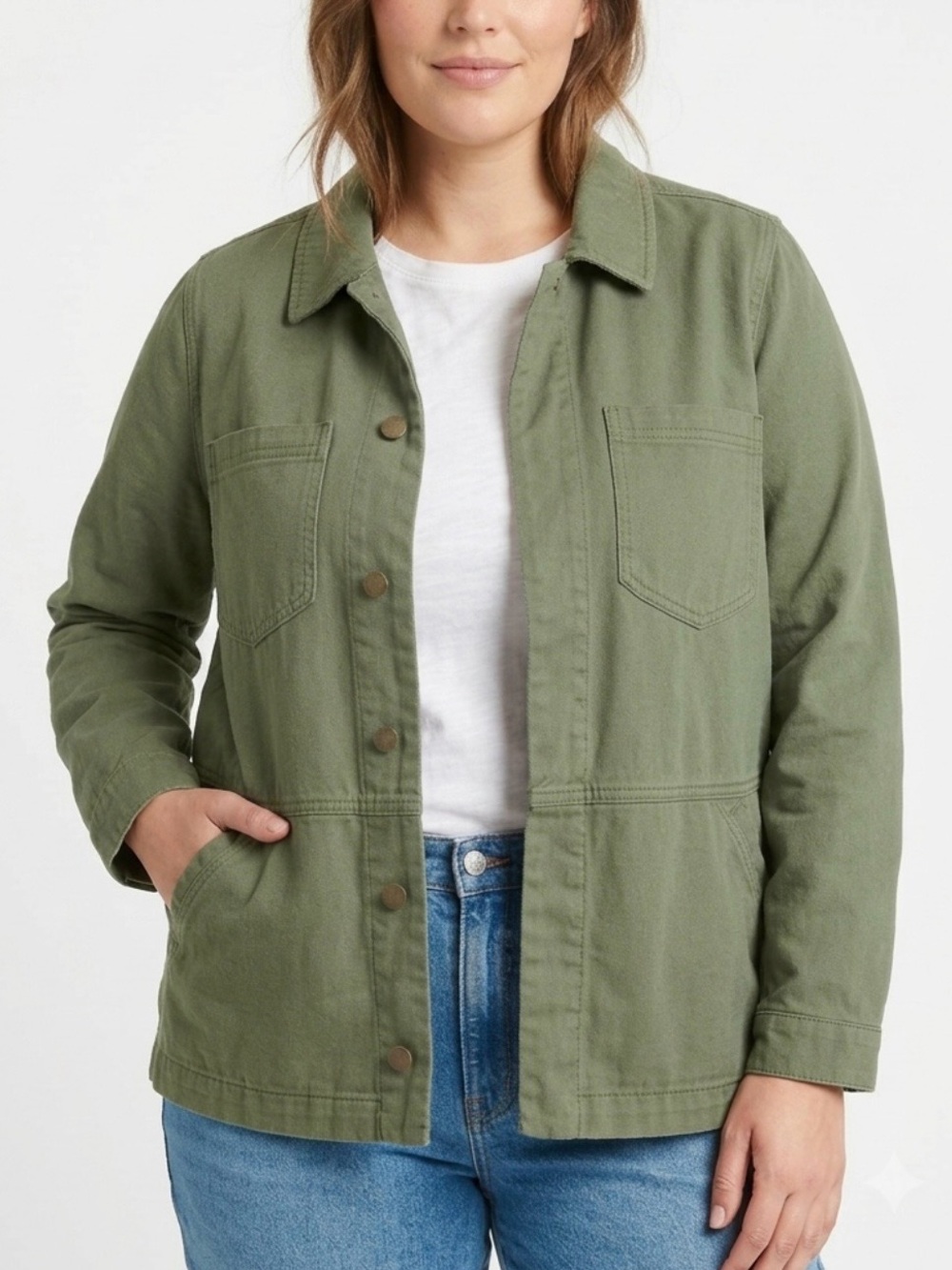 Wit & Wisdom Nordstrom Peplum Barn Jacket Womens Size Large Olive Cotton Utility